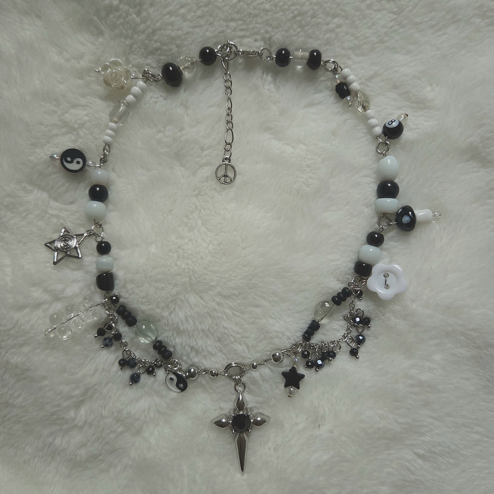 Handmade Silver Black and White Charm Necklace